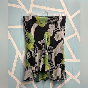 My Michelle Black and Green Floral Ruffle Midi Skirt